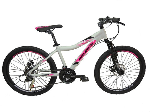 Mountain bike infantil Raleigh Scout  2022 R24 21v frenos de disco mecánico cambios Shimano Tourney TY500 y Shimano Tourney TY300 color blanco/rosa  