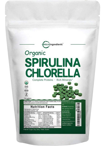 Clorella Y Espirulina Orgánica 3000mg, 720 Tabletas