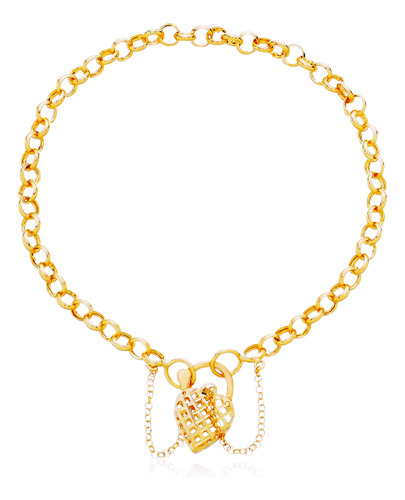 Pulseira Feminina Portuguesa Com Fecho Coração Ouro 18k 750