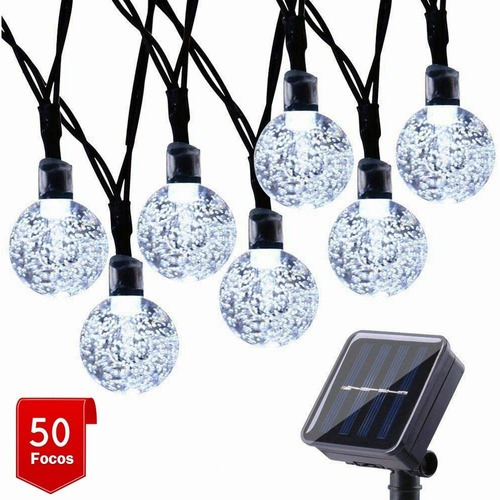 Luz De Cadena Led Solar Impermeable 7m 50 Bombillas 8 Modos