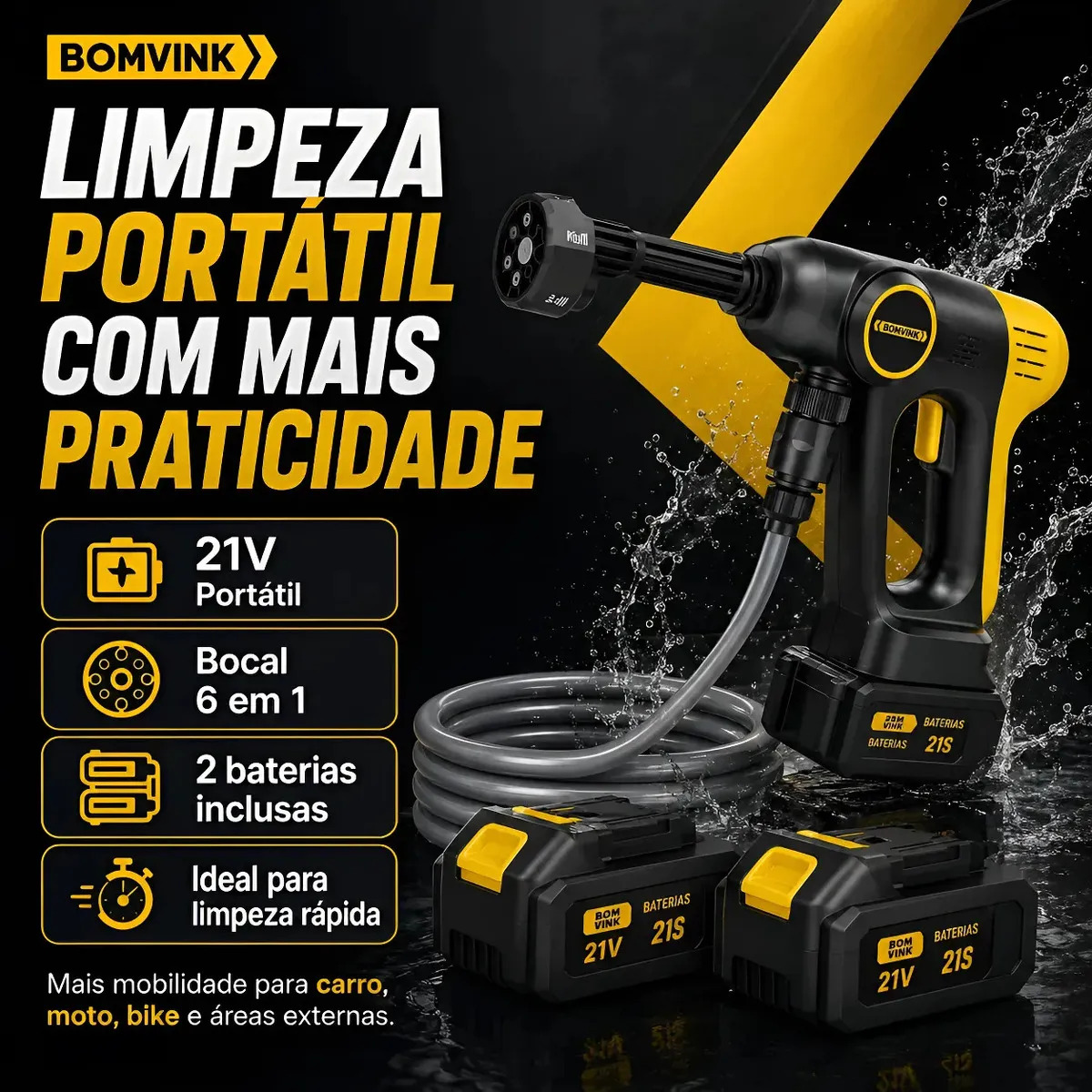 Lavadora Pressão Portátil 21v 2 Baterias Bocal 6 Em 1