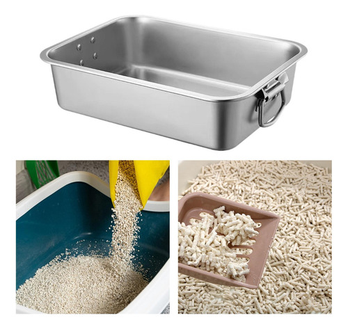 Bandeja De Arena Para Gatos Acero Inoxidable Lavabo De Arena