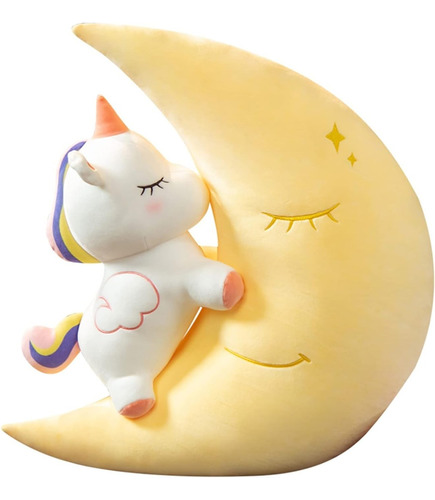 Peluche Almohada Luna Con Unicornio Kawaii 50 Cm