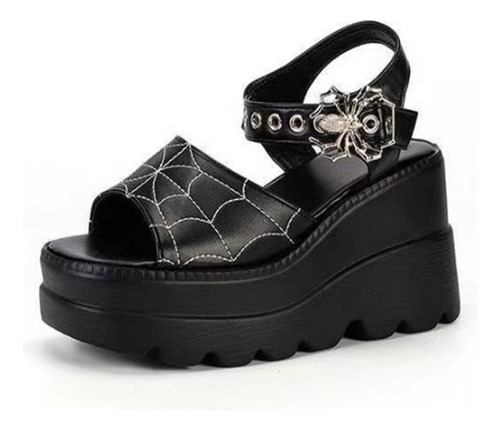Sandalias Con Cuña Gothic Punk Spider Web Para Mujer