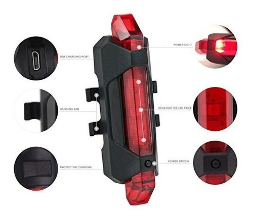 Imagen 7 de 10 de Kit Luz Bicicleta Led Usb Recargables Del + Trasera + Linga