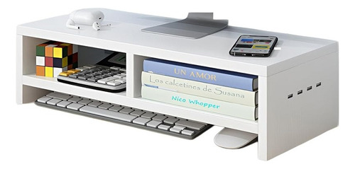 Base Elevador Monitor Soporte 2 Niveles Con Carga Usb Blanco