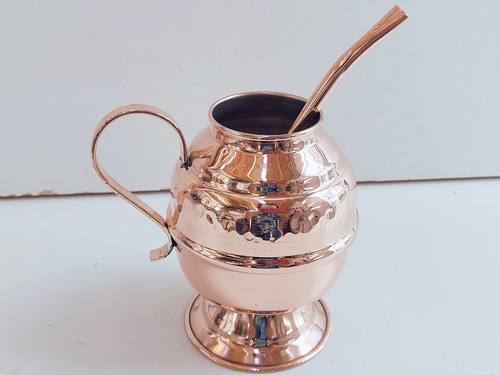 Imagen 3 de 6 de Mate De Cobre 99.99%+ Bombilla De Cobre Artesanía Chilena