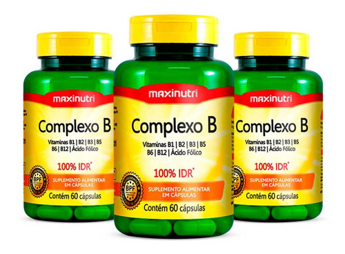 Kit 03 Complexo B 100% Idr Com 60 Cápsulas  Loja Maxinutri Sabor Sem Sabor