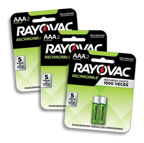 Pilas Recargables Aaa 600mah Rayovac Pack 3 Blister