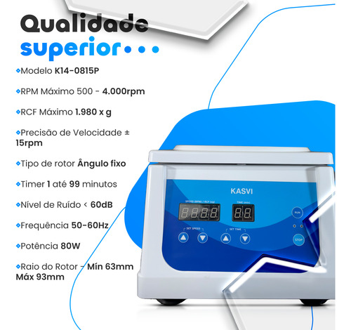 Centrífuga 8x15 Ml Prp Prf Bivolt Kasvi - Digital Com Anvisa