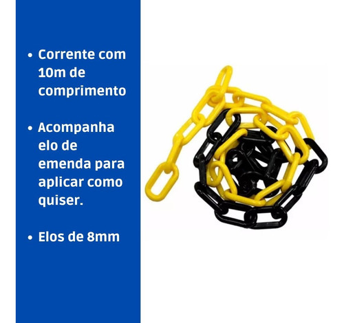 Corrente Segurança Calha Isolamento Demarcação Plástica 10mt Cor Zebrada (Amarelo e preto)
