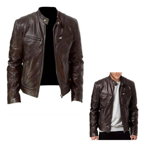 Wan Chamarra Piel De Hombre Slim Fit Estilo Biker Cazadora