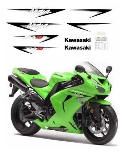 Kit Adesivos Compatível Kawasaki Ninja Zx-10r 2007 Verde 7vd
