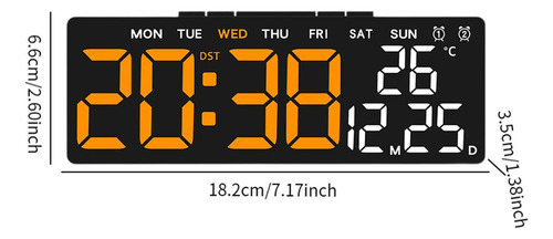 Reloj Despertador Digital Concha Negra Hora Naranja