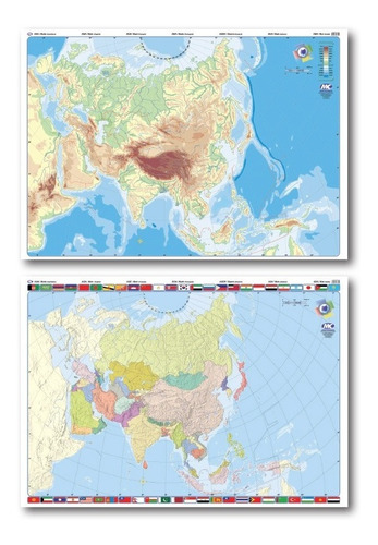 Mapa Asia Mudo - Mural Laminado - Doble Faz - 130x90 Cm