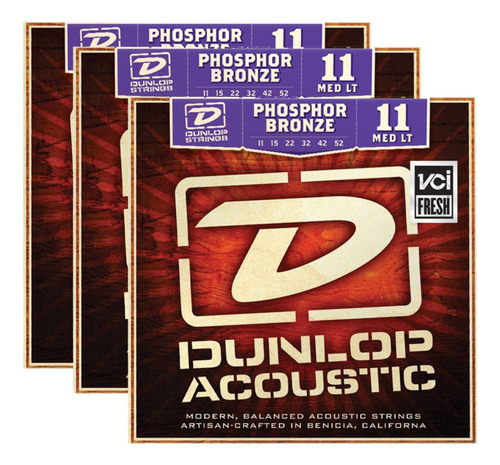 3  S Dunlop Dap1152 ag-phb Medium Lt Cuerda Phosphor Bronze