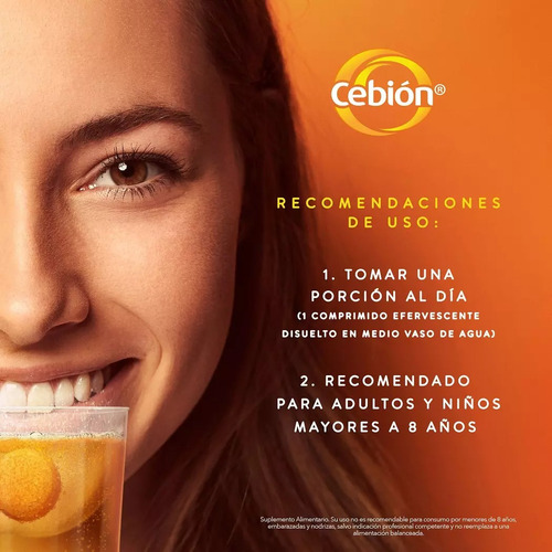 Imagen 3 de 3 de Cebión Vitamina C 1000mg, 10 Tabletas Efervescentes De 1g