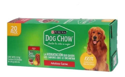 Caja 20 Sobres Dog Chow Adulto Raza Mediana Sabor Carne 100g