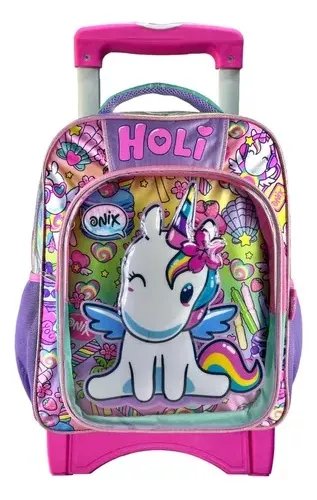 Mochila Escolar Niña Con Ruedas Alas Unicorno Onix 0506