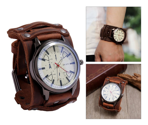 2 Uds., Reloj Con Puntero Punk Retro, Correa Ancha De Cuero,