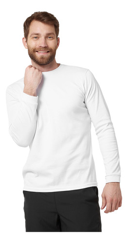 Camiseta Cuello Redondo Manga Larga Blanca Para Hombre