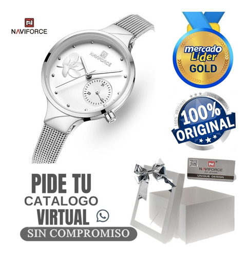 Reloj De Mujer Naviforce Original Acero Inoxidable Y Cuero