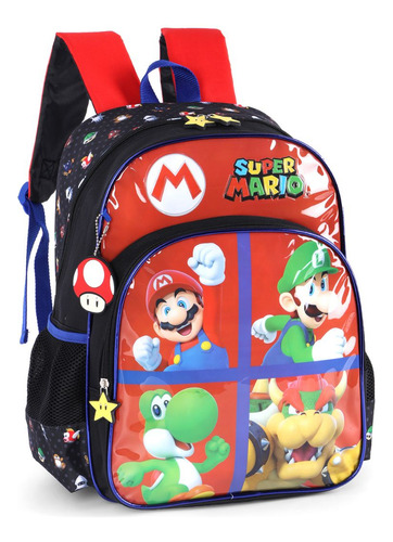 Mochila Costas Super Mario Infantil Estojo Box 100 Pens Cor Vermelho