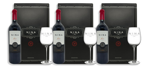 Vino Nina Tinto Gran Malbec 750ml + 1u Copa C/estuche X3