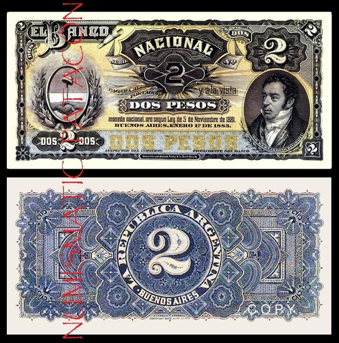 Billete 2 Pesos M N Banco Nacional 1883 / 3º - Copia 715