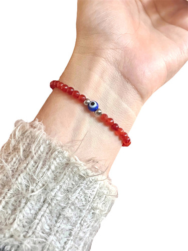 Pulsera Protectora De Piedra Cornalina Y Ojo Turco