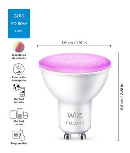 Imagen 9 de 10 de Foco Inteligente Led Wifi Wiz Color 4.9w Gu10 X4 Unidades