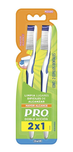 Cepillo Dental Pro Doble Accion Mayor Alcanze Mediano 2 X1 