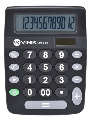 Calculadora de escritorio Vinik Cm-50 de 12 dígitos con energía solar o batería, color negro