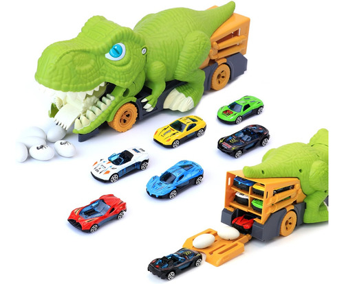 Juego De Camión Dinosaurio De Transporte Con 6 Autos 