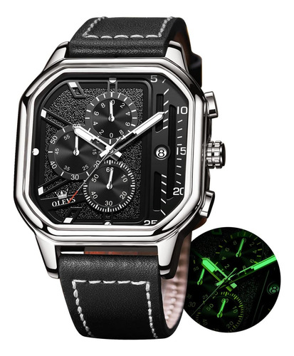 Olevs Relojes Cuadrados Para Hombres Cronógrafo De Cuero Mod