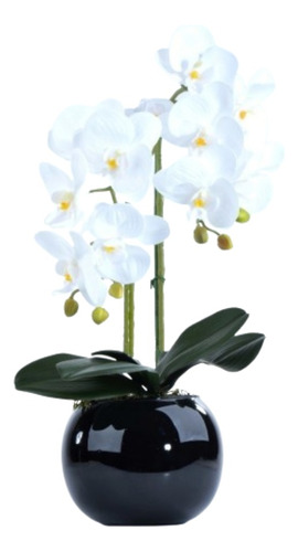 Arranjo 2 Orquídeas Artificiais Brancas Aquário Preto Pity