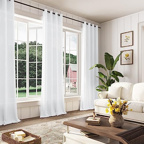 Cortinas De Lino Blanco De 84 Pulgadas De Largo Para Sala De