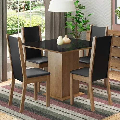 comprar Juego de Comedor Moscou Plus con 4 Sillas - Tablero de Madera y Cubierta de Cristal