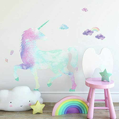 Adhesivo De Pared Gigante Unicornio Galáctico Con Purpurina