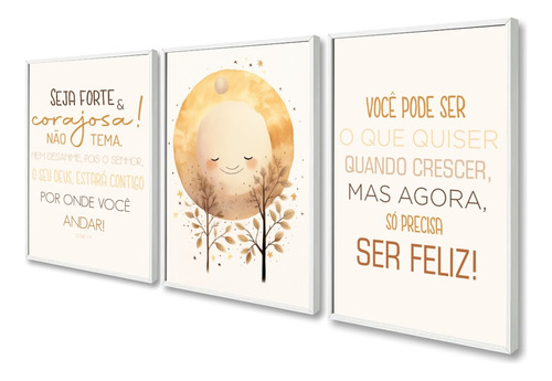 Kit 3 Quadros Decorativos Sol Quarto Infantil Frases Moldura