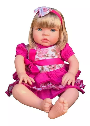 Bebe Reborn Boneca Loira C/ Roupinha Infantil Baby Kiss 50cm