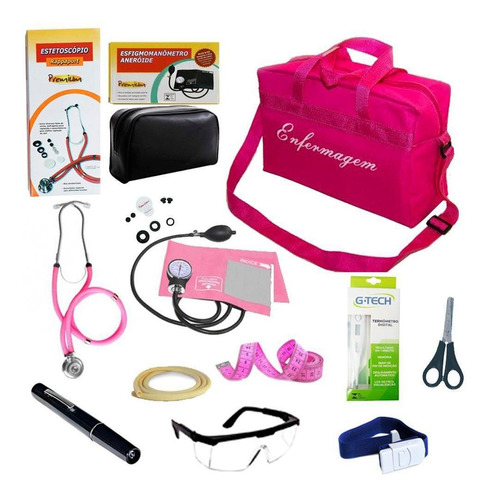 Kit De Enfermagem Rosa Com Medido De Pressão