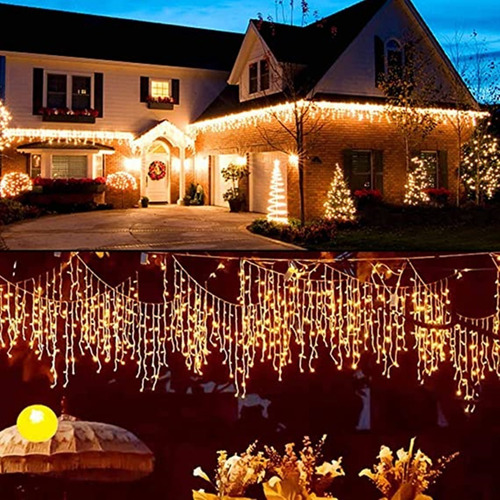 Imagen 5 de 9 de Cascada Serie Luces Navidad Led 5m Decoración Alero Ambar