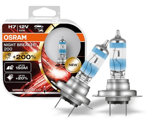 Par Lâmpada Farol H7 200% + Luz Osram Night Breaker Original