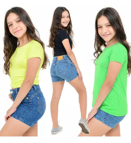 Kit 3 Shorts Jeans Infantil Meninas Feminino Com Regulador