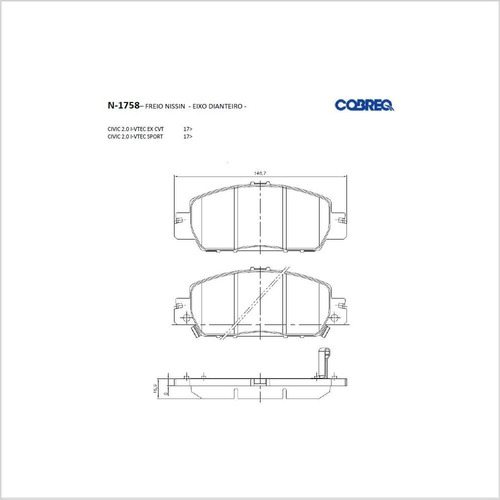 Pastilha De Freio Cobreq N-1758 Honda Civic De 2016 Até 2021