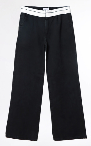 Pantalón Jean Wide Leg Jean Rígido Con Aplique  Denim