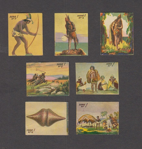 1932 Indios Charruas 7 Figuritas Etnicas Album Uruguay Raro