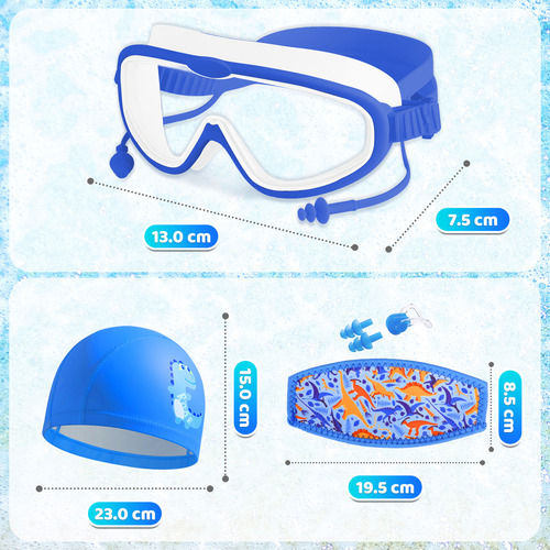 Kit Gafas Goggles Natación Para Niños Anti-vaho Uv Y Diadema Color Azul/blanco
