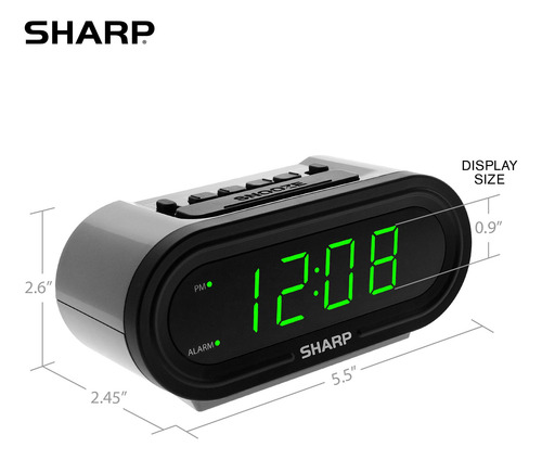 Reloj Despertador Sharp Accuset Automático Led Verde Negro - Verde Led